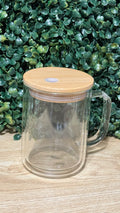 15oz Glass Snow Globe Mug with Handle and Bamboo Lid