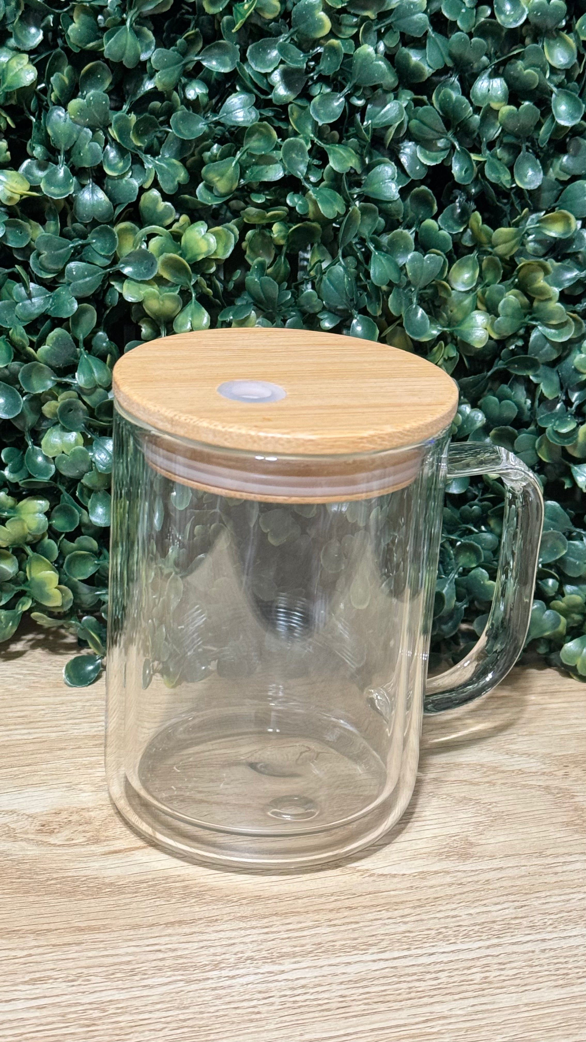 15oz Glass Snow Globe Mug with Handle and Bamboo Lid