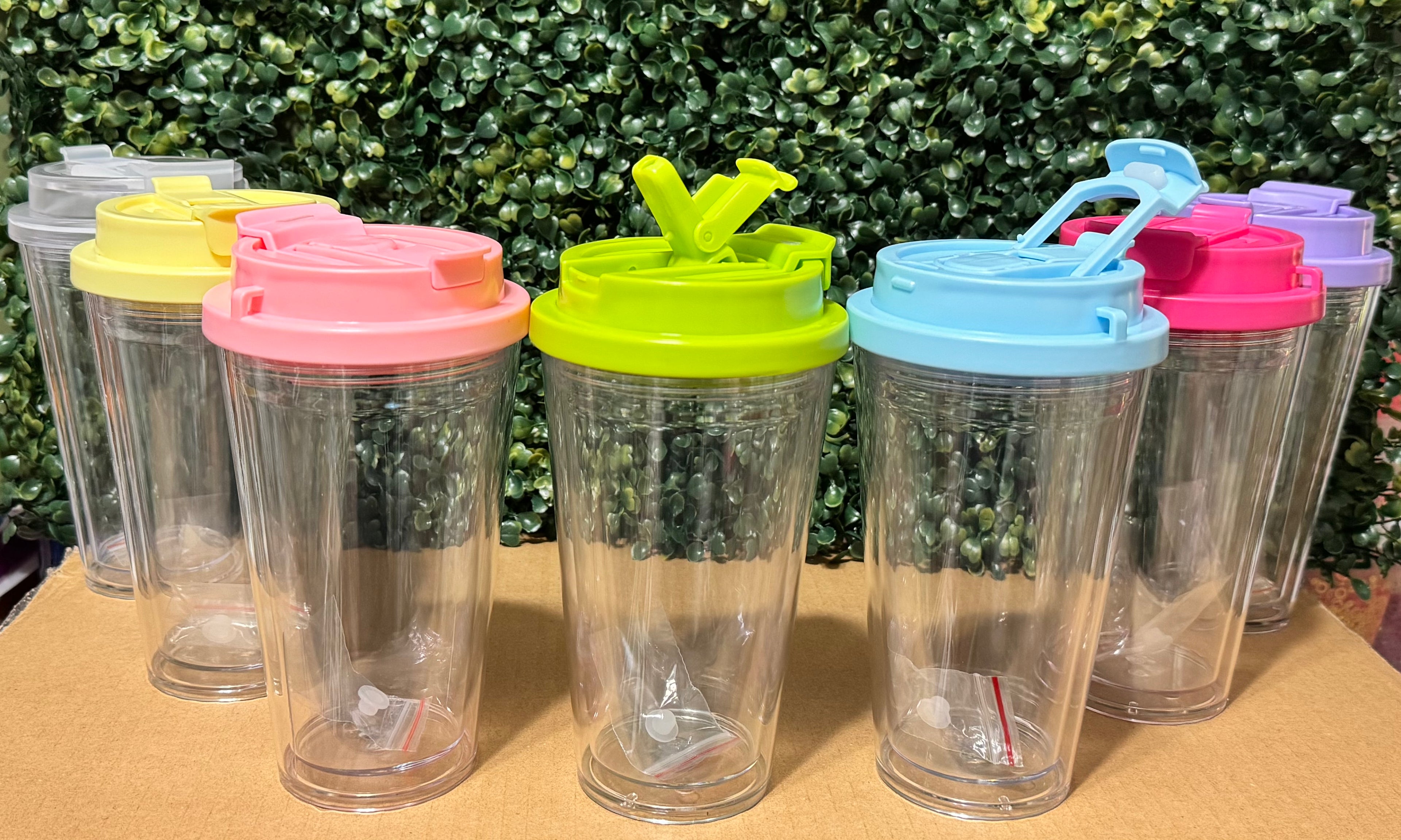 16oz Acrylic Tapered Snow Globe Cup with Colored Dual-Sip Lid Design